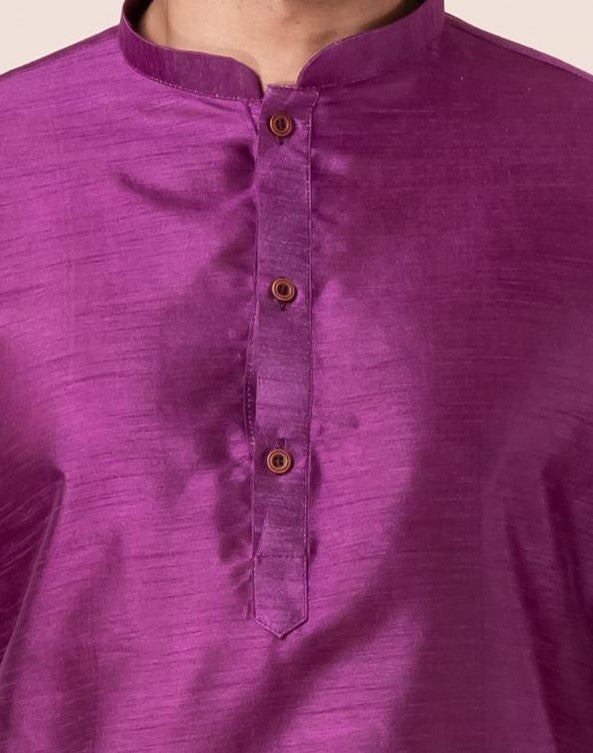 Zavaya Men Purple Solid Banarasi Silk Kurta Churidar Set | Grocsy