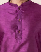 Zavaya Men Purple Solid Banarasi Silk Kurta Churidar Set | Grocsy