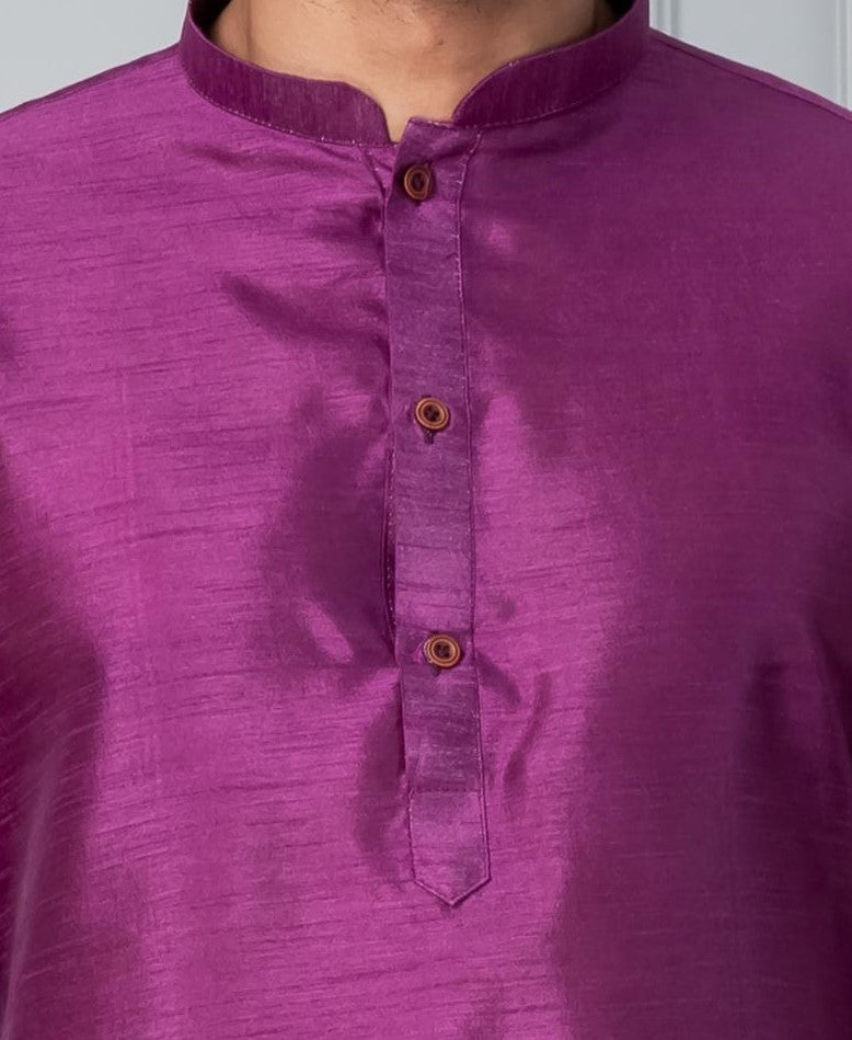Zavaya Men Purple Solid Banarasi Silk Kurta Churidar Set | Grocsy