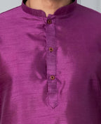 Zavaya Men Purple Solid Banarasi Silk Kurta Churidar Set | Grocsy