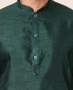 Zavaya Men Dark Green Solid Banarasi Silk Kurta | Grocsy