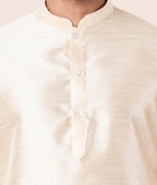 Zavaya Men Beige Solid Banarasi Silk Kurta | Grocsy