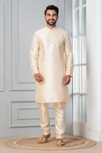 Zavaya Beige Plain Dupion Silk Kurta Churidar Set | Grocsy