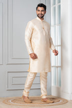 Zavaya Beige Plain Dupion Silk Kurta Churidar Set | Grocsy