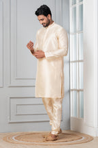 Zavaya Beige Plain Dupion Silk Kurta Churidar Set | Grocsy