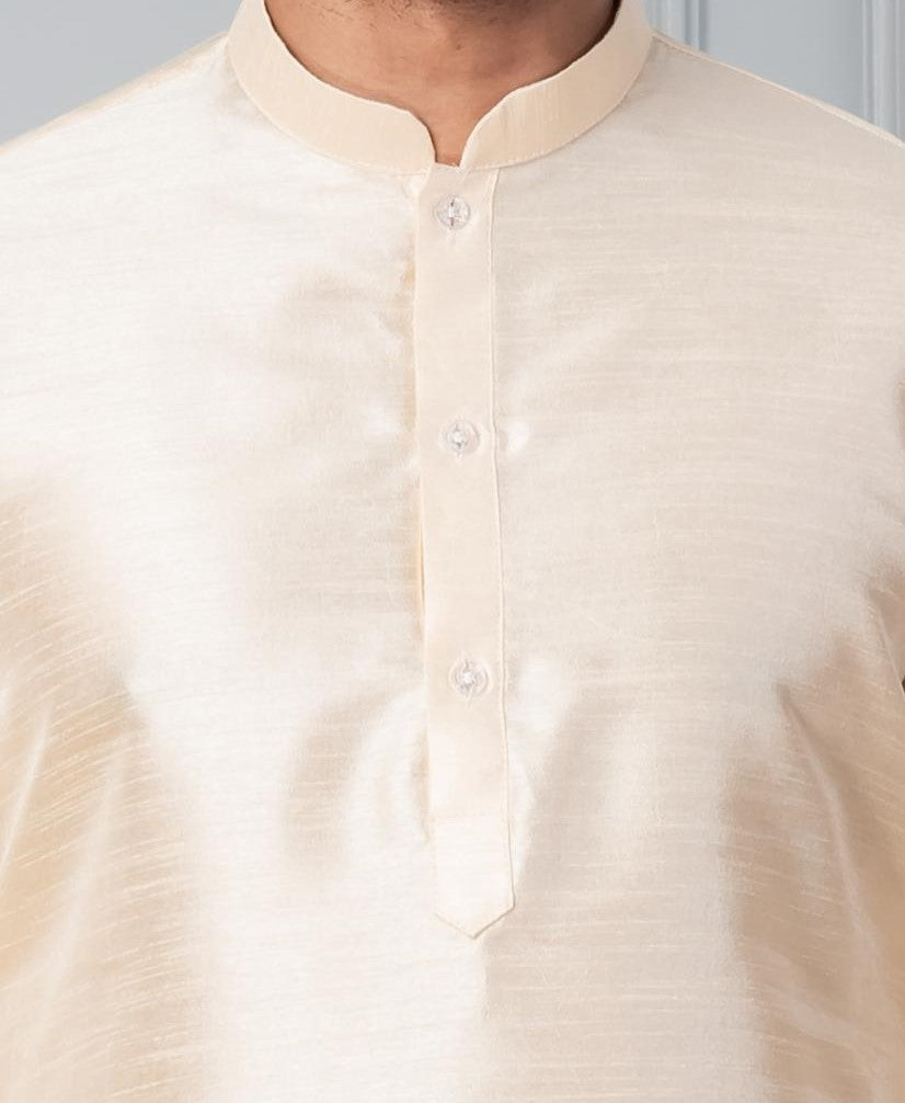 Zavaya Beige Plain Dupion Silk Kurta Churidar Set | Grocsy