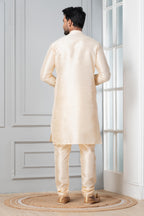 Zavaya Beige Plain Dupion Silk Kurta Churidar Set | Grocsy