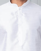Zavaya Men White Solid Banarasi Silk Kurta Churidar Set | Grocsy