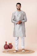 Zavaya Men Grey Solid Banarasi Silk Kurta | Grocsy