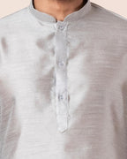 Zavaya Men Grey Solid Banarasi Silk Kurta | Grocsy