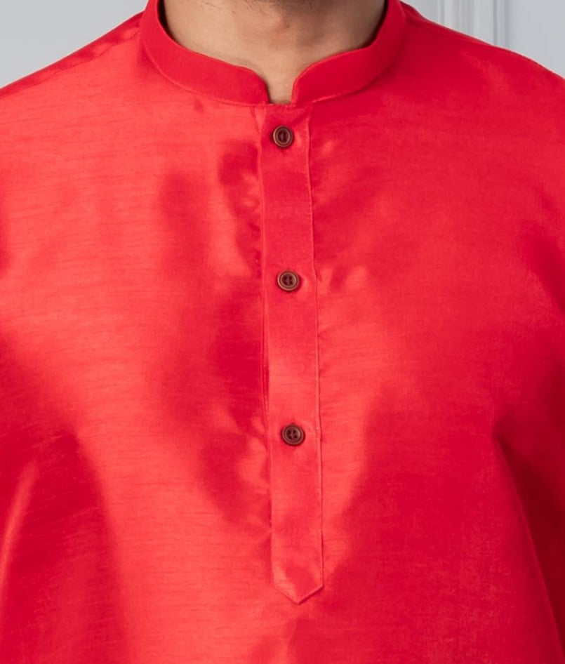 Zavaya Men Red Solid Banarasi Silk Kurta | Grocsy