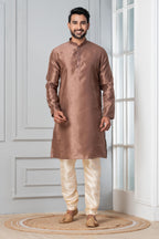 Zavaya Men Brown Solid Banarasi Silk Kurta | Grocsy