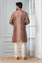 Zavaya Men Brown Solid Banarasi Silk Kurta | Grocsy