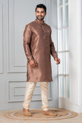 Zavaya Men Brown Solid Banarasi Silk Kurta Churidar Set | Grocsy