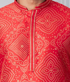 Zavaya Men Red Printed Banarasi Silk Kurta | Grocsy