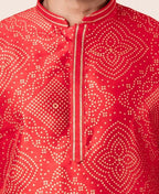 Zavaya Men Red Printed Banarasi Silk Kurta Churidar Set | Grocsy