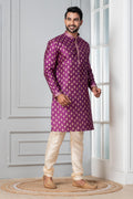 Zavaya Men Purple Printed Banarasi Silk Kurta | Grocsy