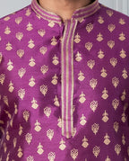 Zavaya Men Purple Printed Banarasi Silk Kurta | Grocsy