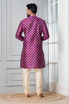 Zavaya Men Purple Printed Banarasi Silk Kurta | Grocsy