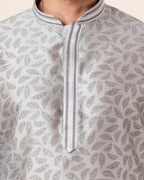 Zavaya Men Grey Printed Banarasi Silk Kurta Churidar Set | Grocsy