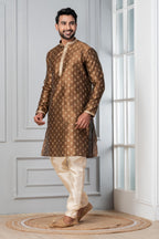 Zavaya Men Brown Printed Banarasi Silk Kurta | Grocsy