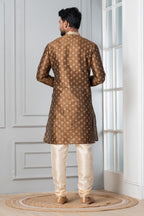 Zavaya Men Brown Printed Banarasi Silk Kurta | Grocsy