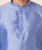 Zavaya Men Sky Blue Solid Banarasi Silk Kurta | Grocsy