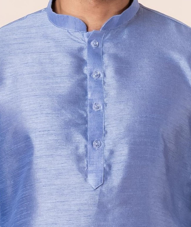 Zavaya Men Sky Blue Solid Banarasi Silk Kurta | Grocsy