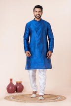 Zavaya Men Blue Solid Banarasi Silk Kurta | Grocsy