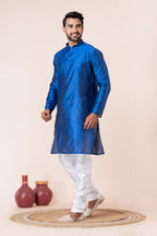 Zavaya Men Blue Solid Banarasi Silk Kurta | Grocsy