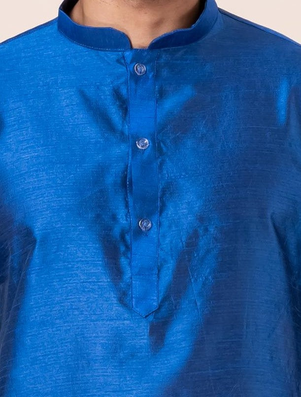 Zavaya Men Blue Solid Banarasi Silk Kurta Churidar Set | Grocsy