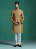 Zavaya Beige Plain Polyester Viscose Kurta Pyjama Set for Men | Grocsy