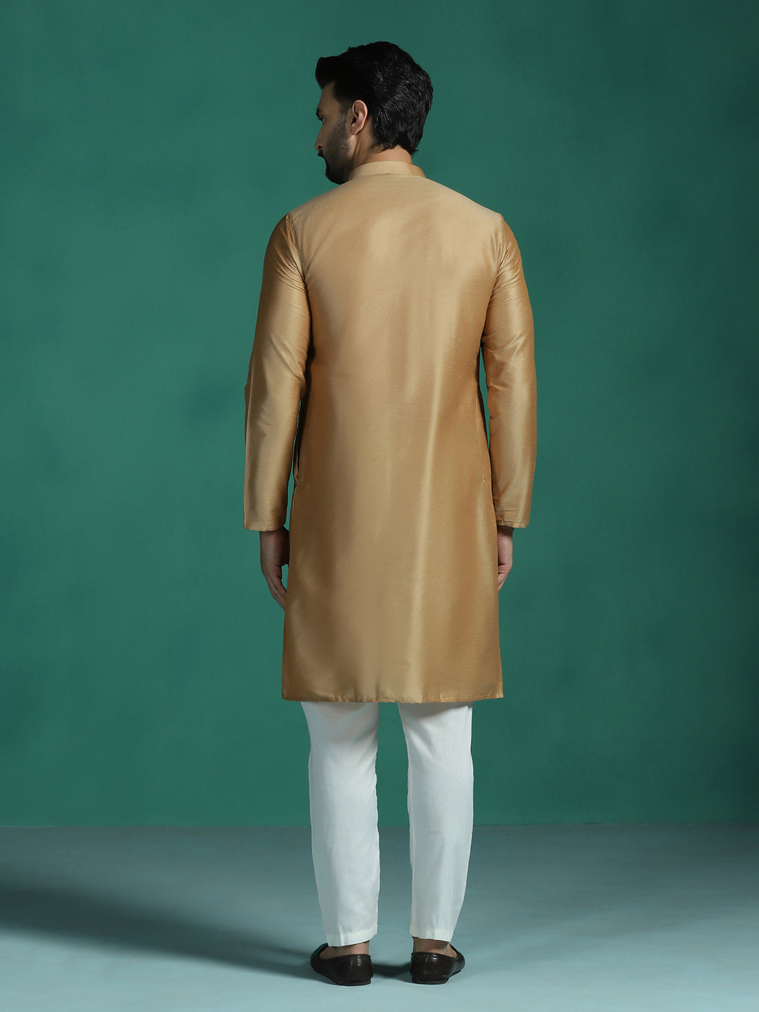 Zavaya Beige Plain Polyester Viscose Kurta Pyjama Set for Men | Grocsy