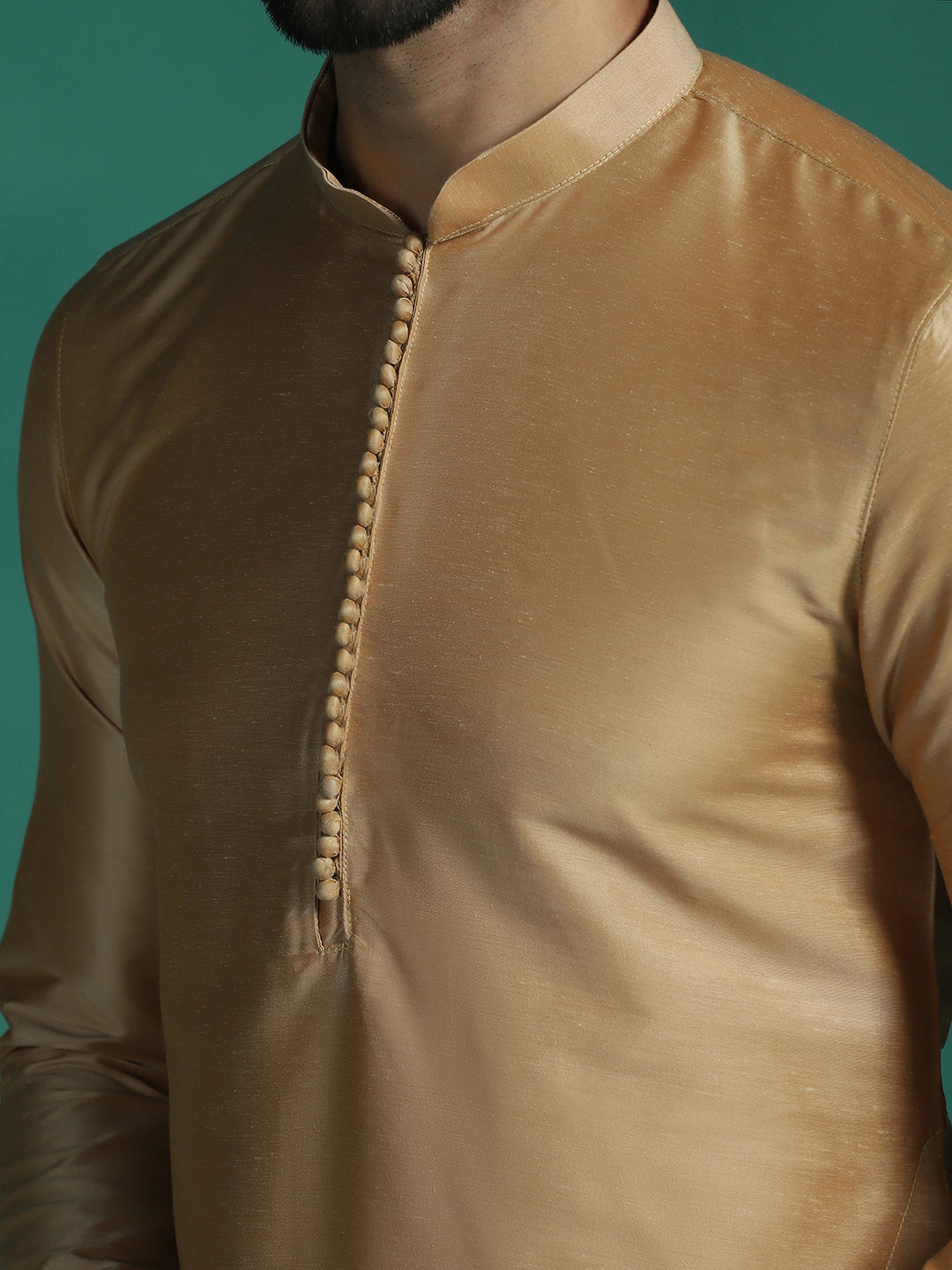 Zavaya Beige Plain Polyester Viscose Kurta Pyjama Set for Men | Grocsy