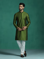 Zavaya Green Plain Polyester Viscose Kurta Pyjama Set for Men | Grocsy