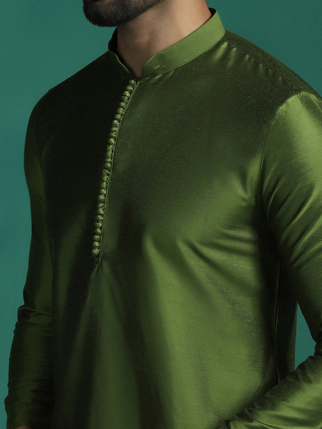 Zavaya Green Plain Polyester Viscose Kurta Pyjama Set for Men | Grocsy