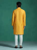 Zavaya Yellow Plain Polyester Viscose Kurta Pyjama Set for Men | Grocsy