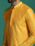 Zavaya Yellow Plain Polyester Viscose Kurta Pyjama Set for Men | Grocsy