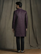 Zavaya Purple Embroidery Jacquard Kurta Sherwani Pyjama Set for Men | Grocsy