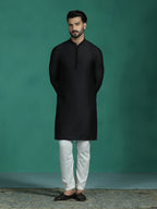 Zavaya Black Plain Polyester Viscose Kurta Pyjama Set for Men | Grocsy