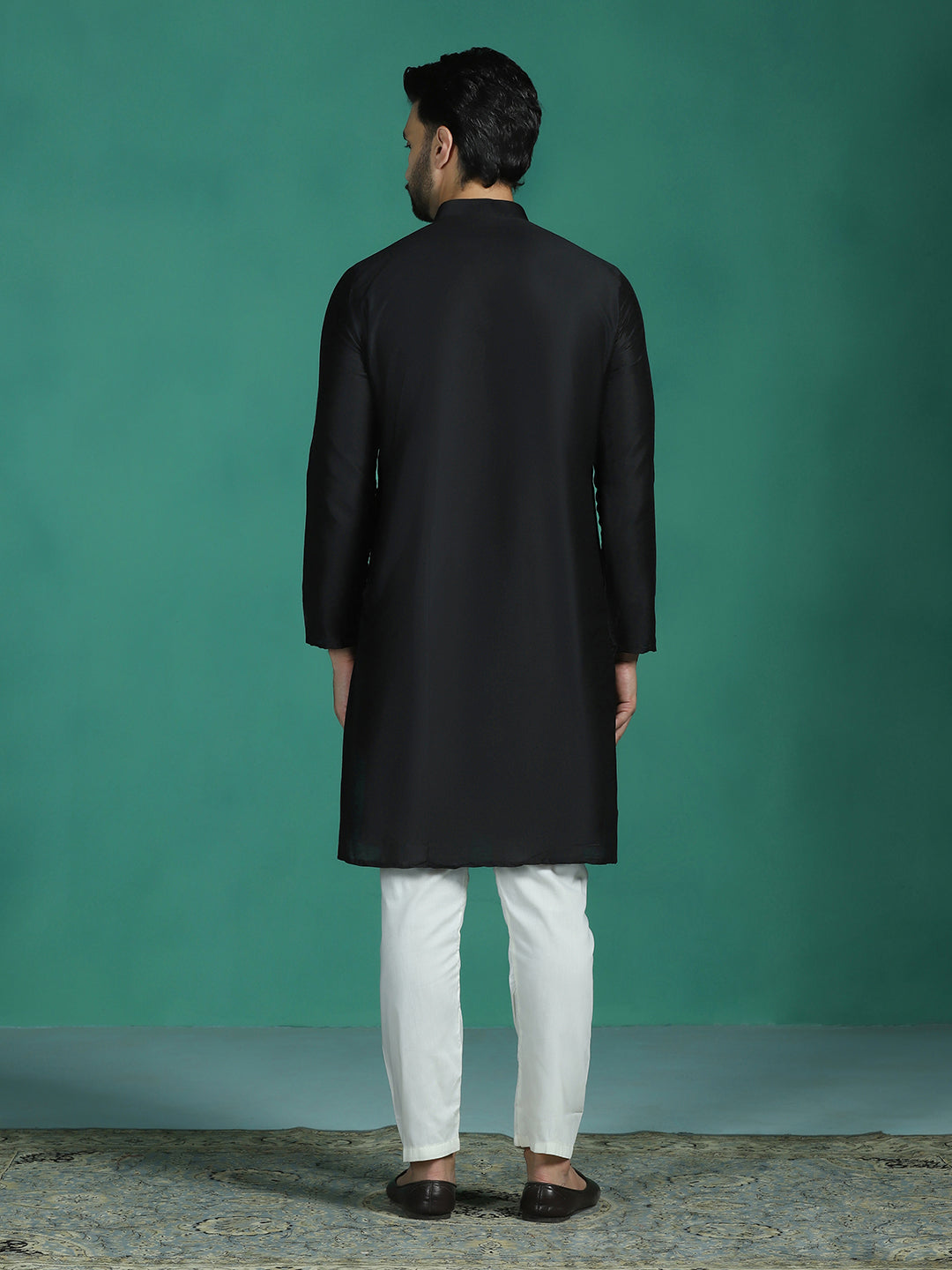 Zavaya Black Plain Polyester Viscose Kurta Pyjama Set for Men | Grocsy