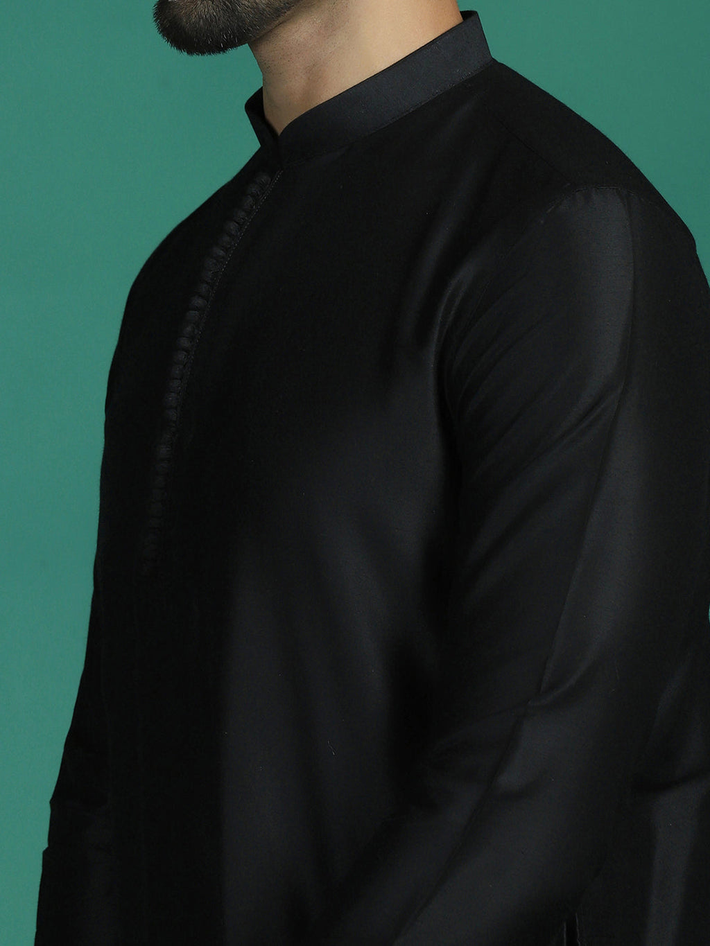 Zavaya Black Plain Polyester Viscose Kurta Pyjama Set for Men | Grocsy