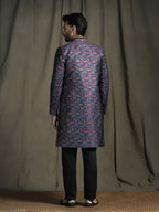 Zavaya Navy Blue Embroidery Jacquard Kurta Sherwani Pyjama Set for Men | Grocsy