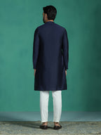 Zavaya Navy Blue Plain Polyester Viscose Kurta Pyjama Set for Men | Grocsy