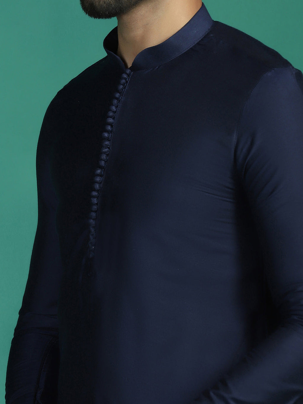 Zavaya Navy Blue Plain Polyester Viscose Kurta Pyjama Set for Men | Grocsy