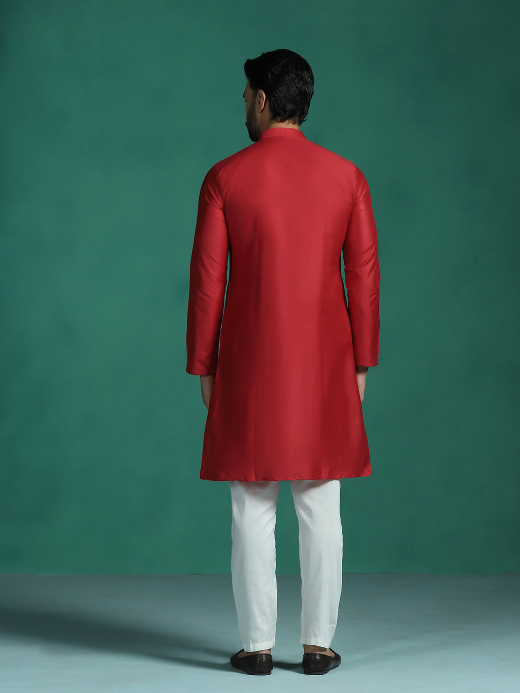 Zavaya Red Plain Polyester Viscose Kurta Pyjama Set for Men | Grocsy