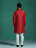Zavaya Red Plain Polyester Viscose Kurta Pyjama Set for Men | Grocsy