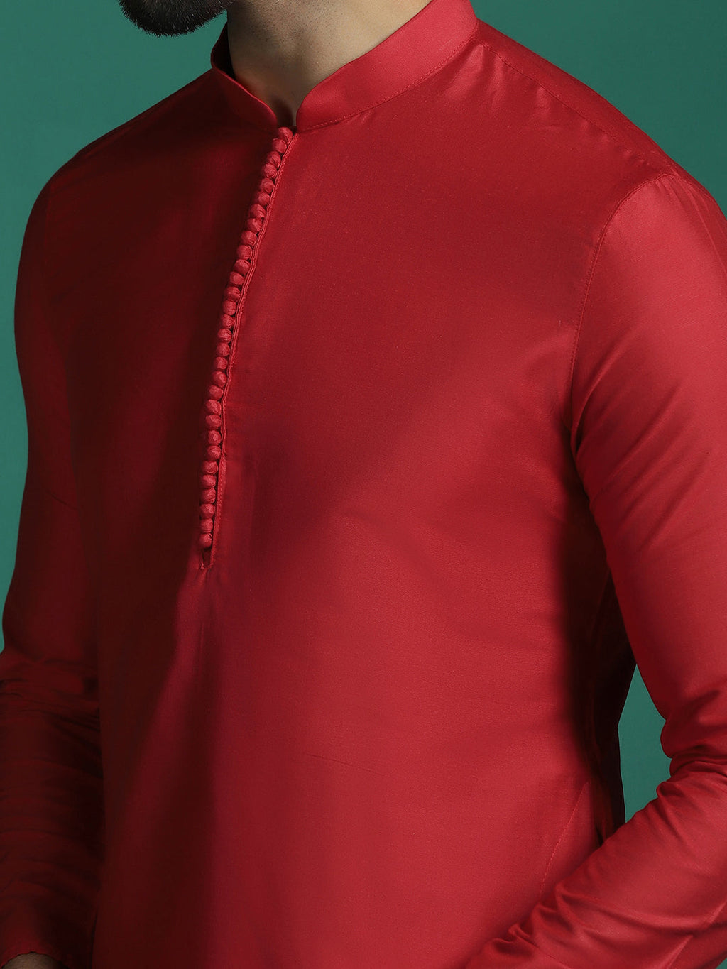 Zavaya Red Plain Polyester Viscose Kurta Pyjama Set for Men | Grocsy