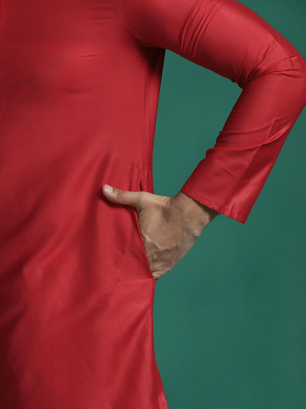 Zavaya Red Plain Polyester Viscose Kurta Pyjama Set for Men | Grocsy