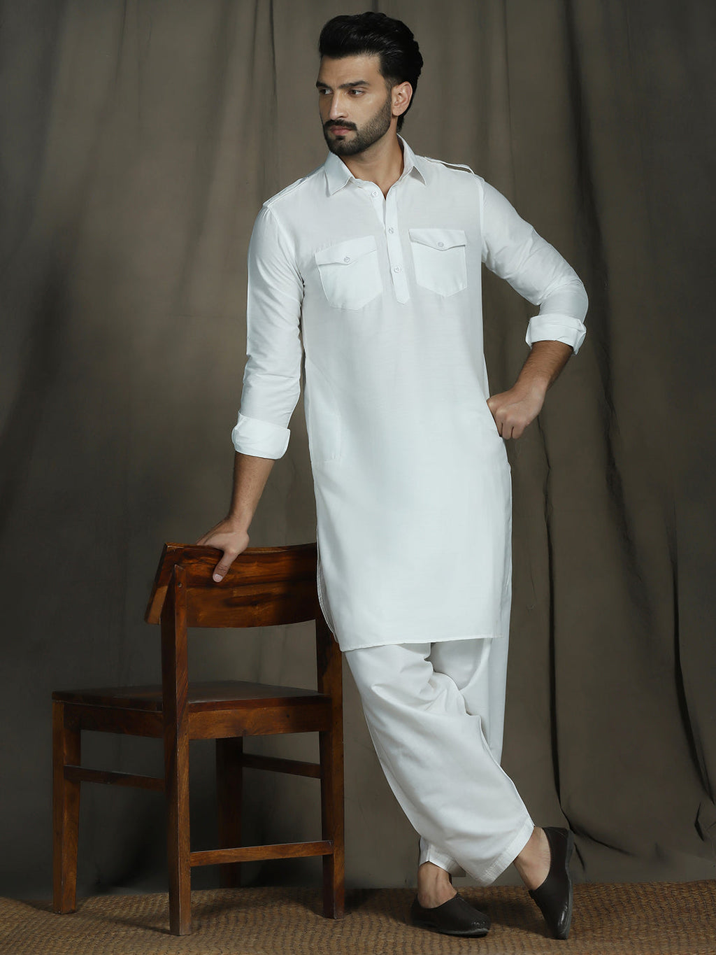 Zavaya White Plain Polyester Viscose Kurta Salwar Set for Men | Grocsy